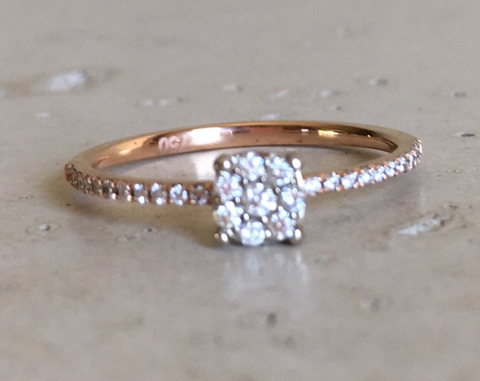 Cluster Diamond Stack Thin Ring- Dainty Diamond Promise Ring- Round Diamond Gold Ring- Petite Diamond Mutlistone Ring- Floral Diamond Ring