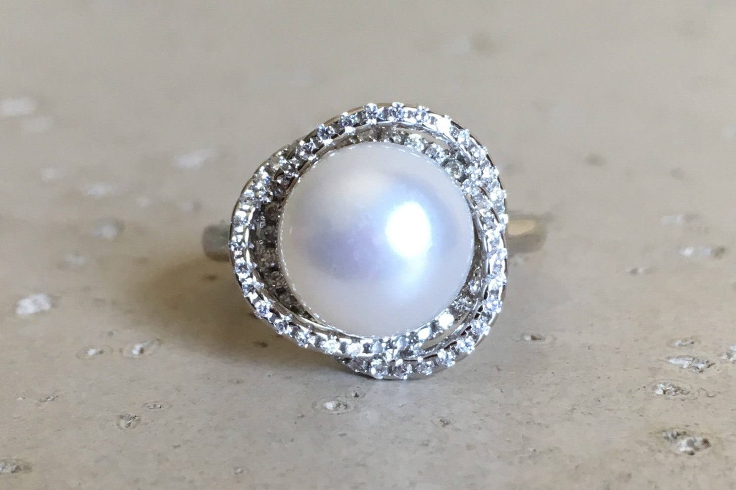 Buy Pearl Ring classic Beautiful Real Pearl and Diamonds Ring 18K Gold  Online in India - Etsy