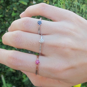 Dainty Genuine Ruby Diamond Cluster Stackable Ring- Ring for Teen Children- July April Birthstone Ring- Tiny Multistone Ruby Diamond Ring