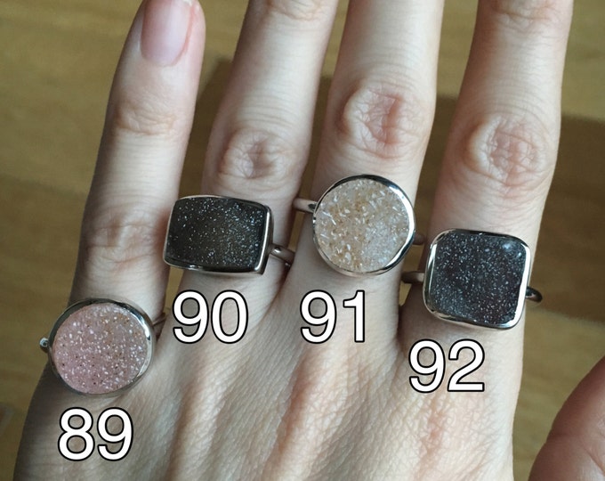 Sterling Silver Druzy Ring- Raw Rock Bezel Ring- Statement Druzy Ring- Unique Stone Ring- Sterling SIlver Ring- Boho Gypsy Ring- Shiny Ring