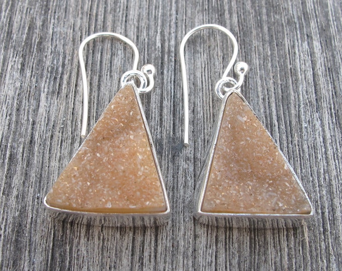 Triangle Druzy Beige Dangle Earring Simple Minimal Bezel Druzy Drop Earring