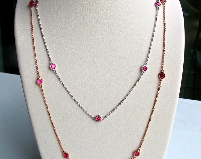 Red Round Ruby Chain Dainty Necklace- Necklace by the Yard- Layering Strand Rose Gold Necklace- July Birthstone Necklace