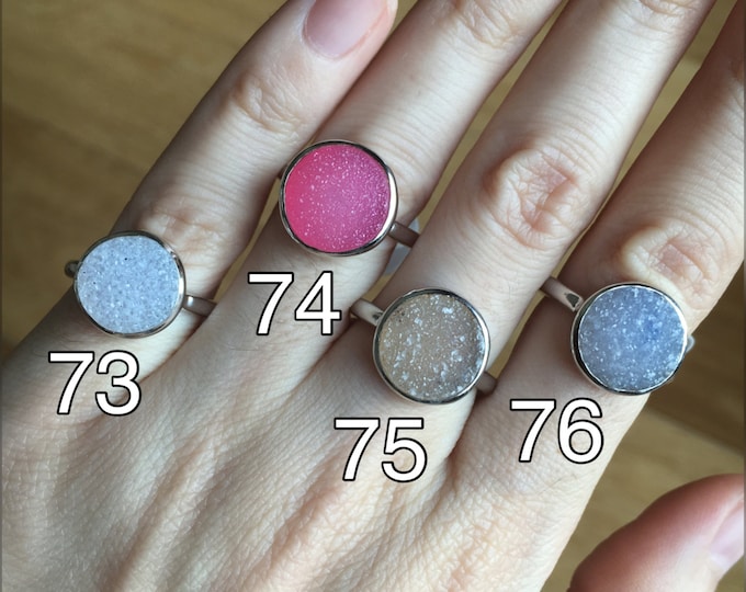 Druzy Raw Round Ring Rough Stone Ring- Raw Crystal Ring Raw Jewelry Custom Sizing Size 9 Size 10