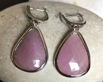 Genuine TearDrop Pink Sapphire Natural Raw Sterling Silver Dangle Pink Sapphire September Birthstone Handmade Earring