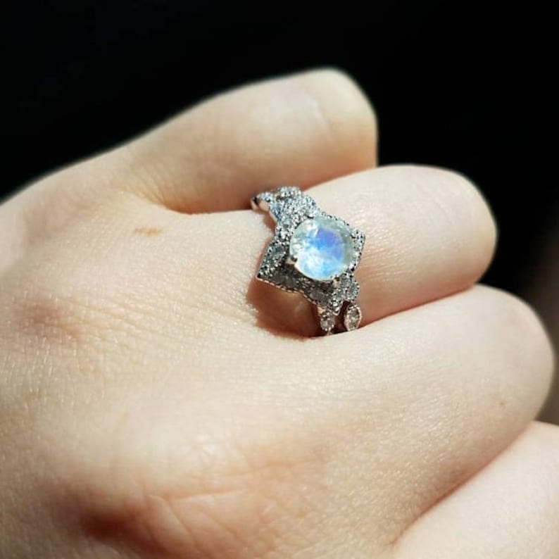 Moonstone Bridal Ring Set Rainbow Moonstone Engagement Ring - Etsy