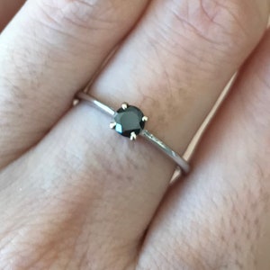 Tiny Black Diamond Stack Ring- Genuine Black Diamond Promise Minimalist Ring- Black Engagement Dainty Ring- Round Black Anniversary Ring