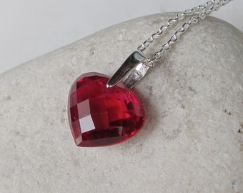 Red Heart Necklace- Valentine Day Gifts for Her- Heart Necklace- Romantic Wife Gift Necklace- Ruby Birthstone Gift- CZ Red Heart Necklace