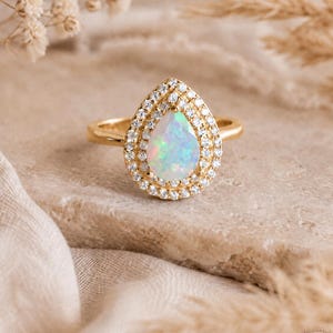 Teardrop Double Halo Genuine Opal Ring image 3