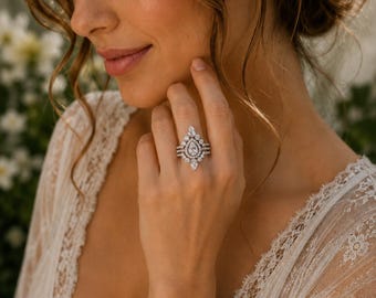 Teardrop Alternative Diamond Simulant Bridal 3 Ring Set