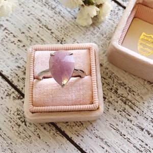 Raw Pink Sapphire Engagement Ring- Pear Engagement Ring- Genuine Sapphire Ring- September Birthstone Ring- Alternative Color Gemstone Ring