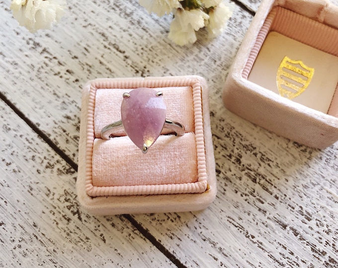 Raw Pink Sapphire Engagement Ring- Pear Engagement Ring- Genuine Sapphire Ring- September Birthstone Ring- Alternative Color Gemstone Ring