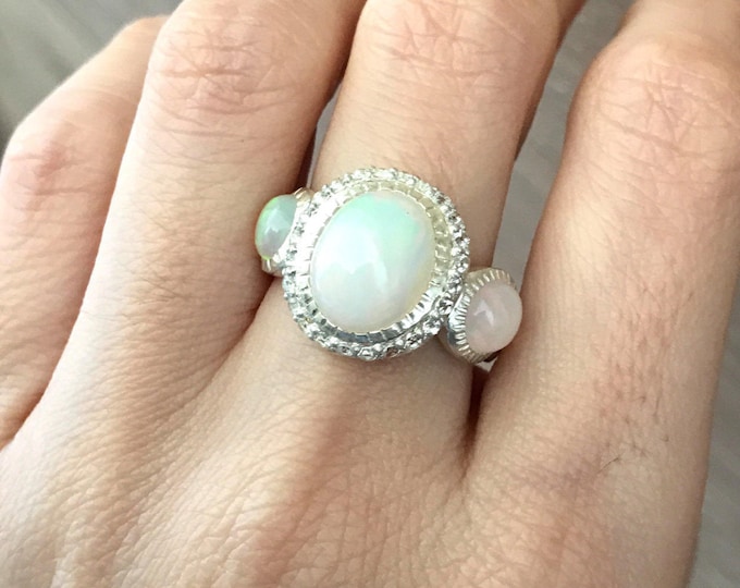 Welo Opal Statement Ring- Unique Opal Engagement Ring- Oval Promise Ring- October Birthstone Ring- Sterling Silver Boho Ring- Bohemain Ring