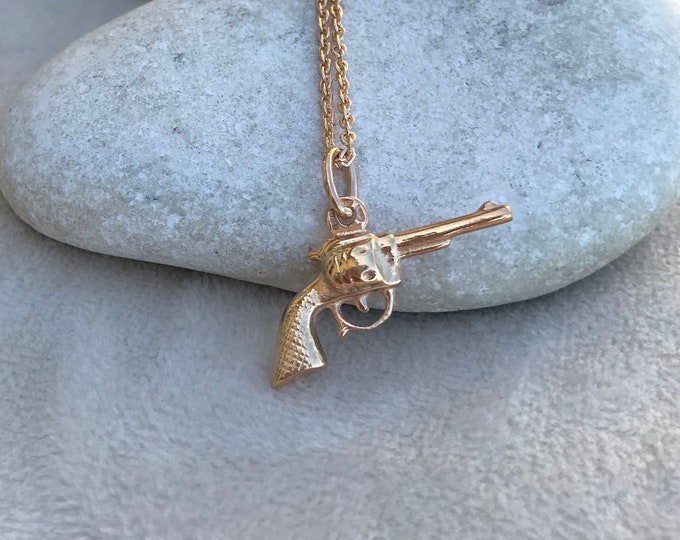 Gold Gun Necklace- Gun Necklace- Rifle Necklace- Revolver Necklace- Gold Necklace- Necklaces- Sterling Silver Gun Necklace