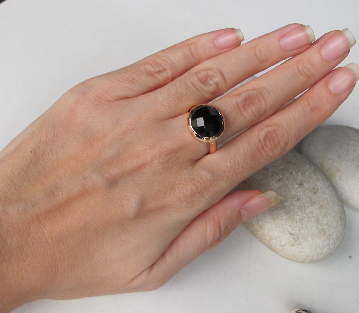 Black Onyx Engagement Ring Round Black Statement