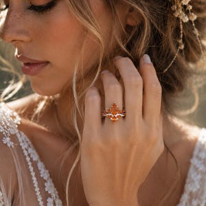 Kite Orange Citrine Engagement Sterling Silver 2 Ring Set