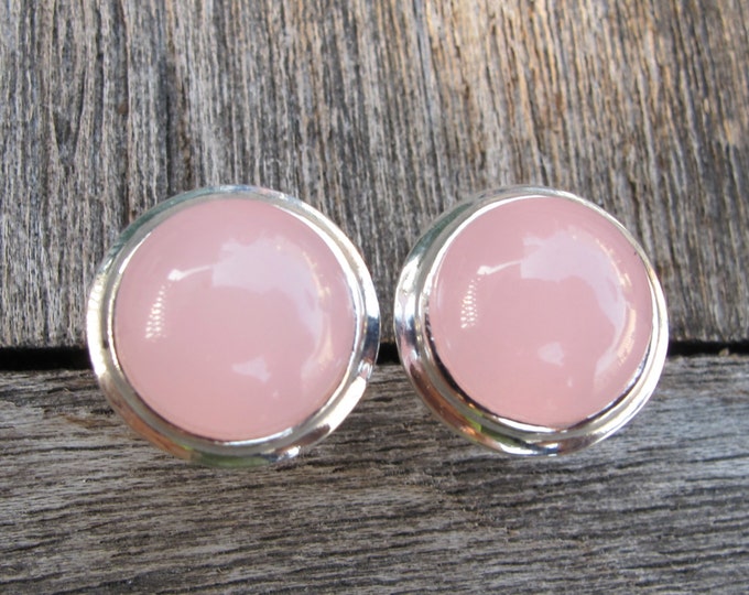 Boho Round Pink Stud- Classic Pink Large Earring- Simple Pink Earring- Smooth Stud Earring- October Birthstone Earring- Pink Opal Earring