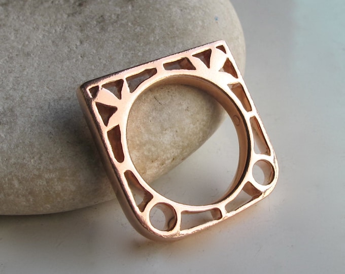 Floral Nature Inspired Geometric Statement Ring- Unique Silhouette Silver Contemporary Ring- Rose Gold Stackable Flower Ring- Ring for Teen