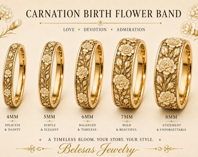 Custom Birth Month Flower His and Her Band