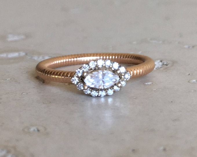 Marquise Diamond Dainty Engagement Ring- Simple Diamond Engagement Ring- Delicate Minimalist Engagement Ring- White Rose Gold Halo  Ring
