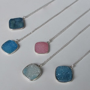 Druzy Necklace Blue Druzy Necklace Layering Boho Everyday Sterling Silver Necklace Druzy Boho Raw Rough Jewelry Simple