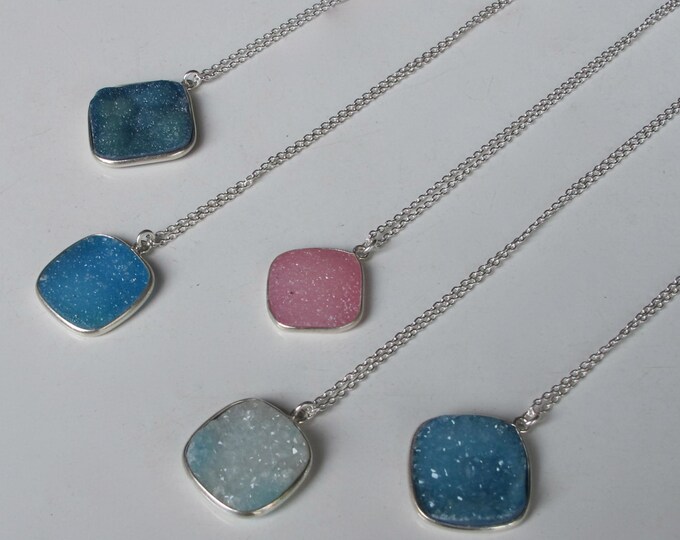 Druzy Necklace Blue Druzy Necklace Layering Boho Everyday Sterling Silver Necklace Druzy Boho Raw Rough Jewelry Simple