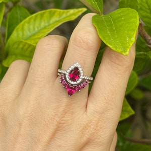 Teardrop Red Ruby 14k Gold Bridal Rings 14k White Gold Pear - Etsy