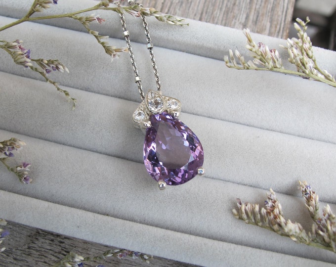 Genuine Teardrop Purple Amethyst Deco Necklace- OOAK Natural Vintage Amethyst Faceted Pear Necklace- Antique February Birthstone Necklace