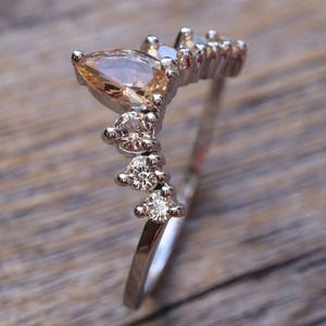 Peach Morganite Cluster Pear Round Curve Wedding Band in Solid 10k 14k 18k Gold image 3