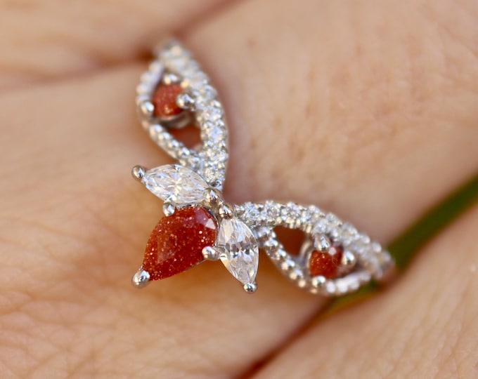 Gold Sandstone and Moissanite Sterling Silver Wedding Nebula Cosmo Band