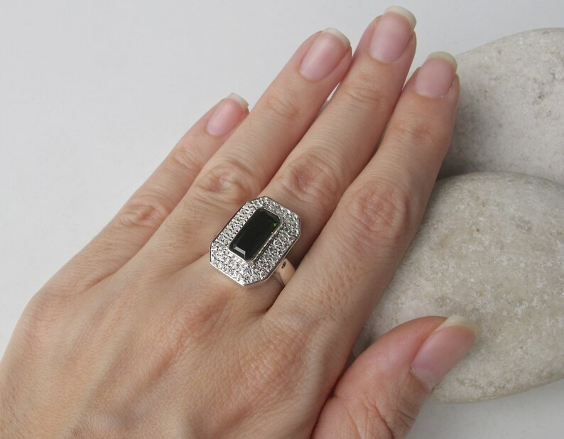 Genuine Green Tourmaline Statement Ring Green Emerald Cut Etsy