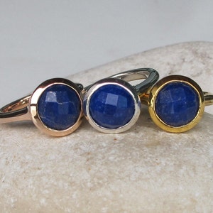 Lapis Lazuli Gold Ring Round Faceted Genuine Natural Minimalist Gold Ring Custom Sizing December Birthstone Simple Blue Gemstone Ring