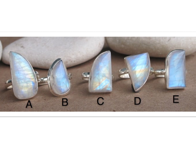 Large Rainbow Moonstone Horn Shaped Ring- Bohemian Moonstone Iridescent Statement Ring- June Birthstone Ring- Colorful Gypsy Gemstone Ring