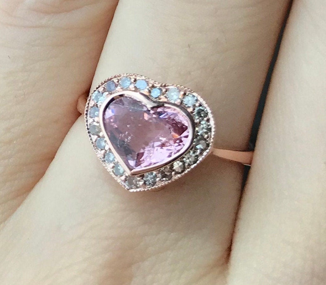 Heart Solitaire Ring, Halo Heart Ring, Rosegold Ring, Engagement Ring,  Promise Ring, Heart Ring, Pink Heart Ring, Proposal Ring, Silver Ring 