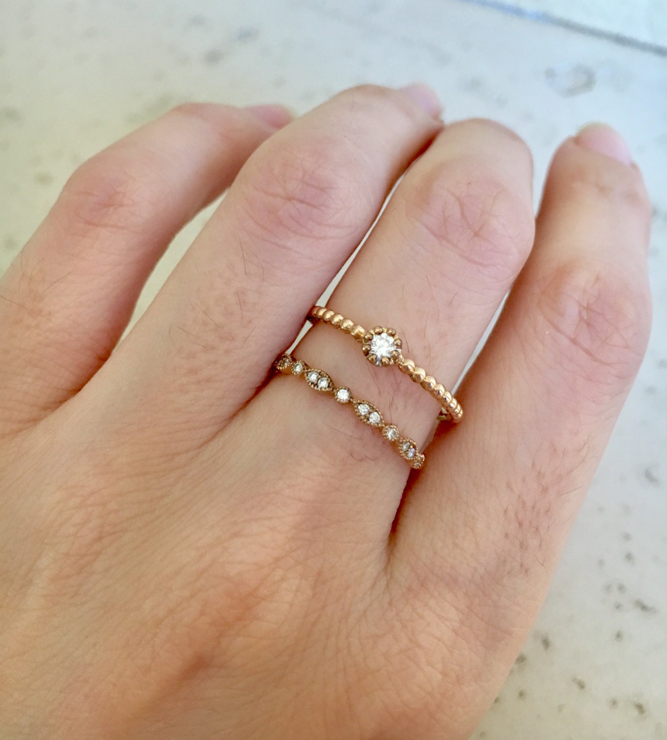 Diamond Double Wrap Adjustable Ring Rose Gold Two Band Diamond Ring