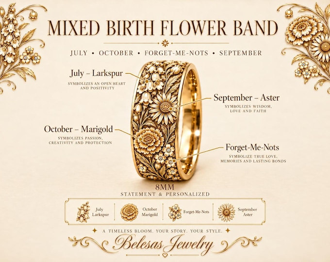 Custom Mixed Birth Month Flower Band for Family, Couple, Mom