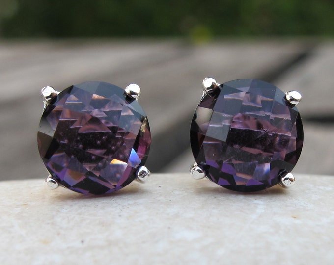 Purple Amethyst Stud Earring- Classic Round Purple Earring- February Birthstone Earring- Sterling Silver Earring- Faceted Prong Earring