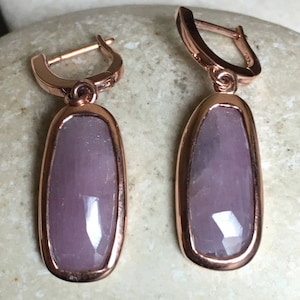 Long Genuine Pink Sapphire Rose Gold Earring Dangle Natural Sapphire Raw Handmade September Birthstone Rose Gold