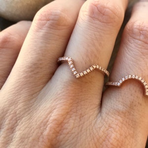 Rose Gold Chevron Wedding Band- Rose Gold Contour Band- Half-Circle Half Eternity Band- Stackable Alternative Band- Womens Wedding Band