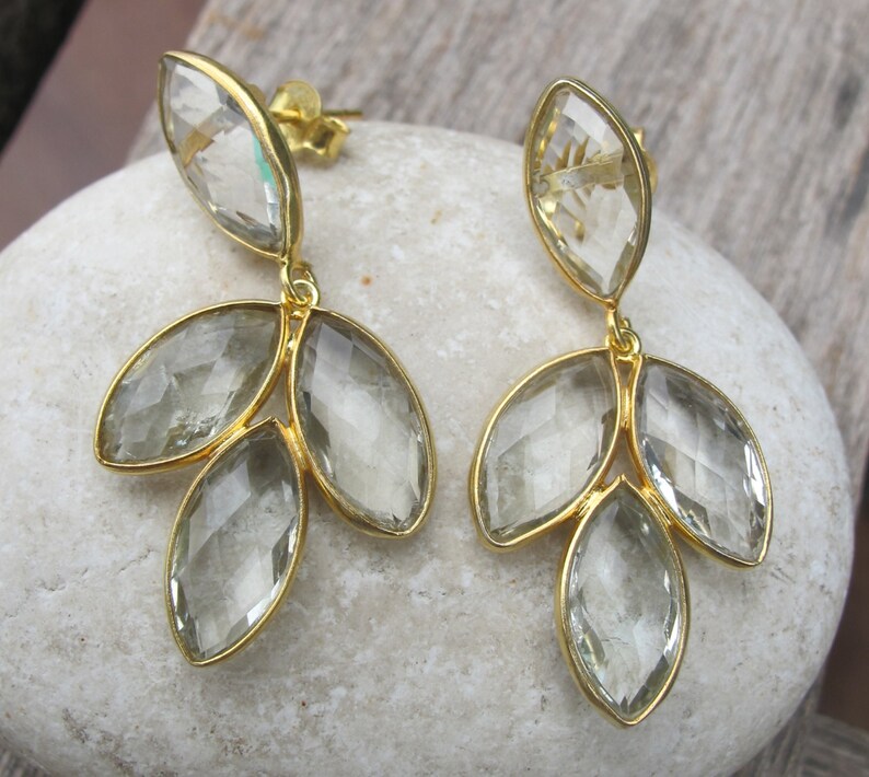 February Earring Cascading Green Stone Earring Boho Gemstone Post Earring Unique Stud Earring Green Amethyst Statement Long Earring