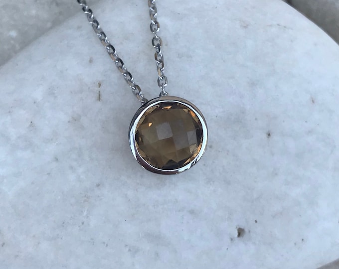 Light Smoky Quartz Round Sterling Silver Slider Necklace