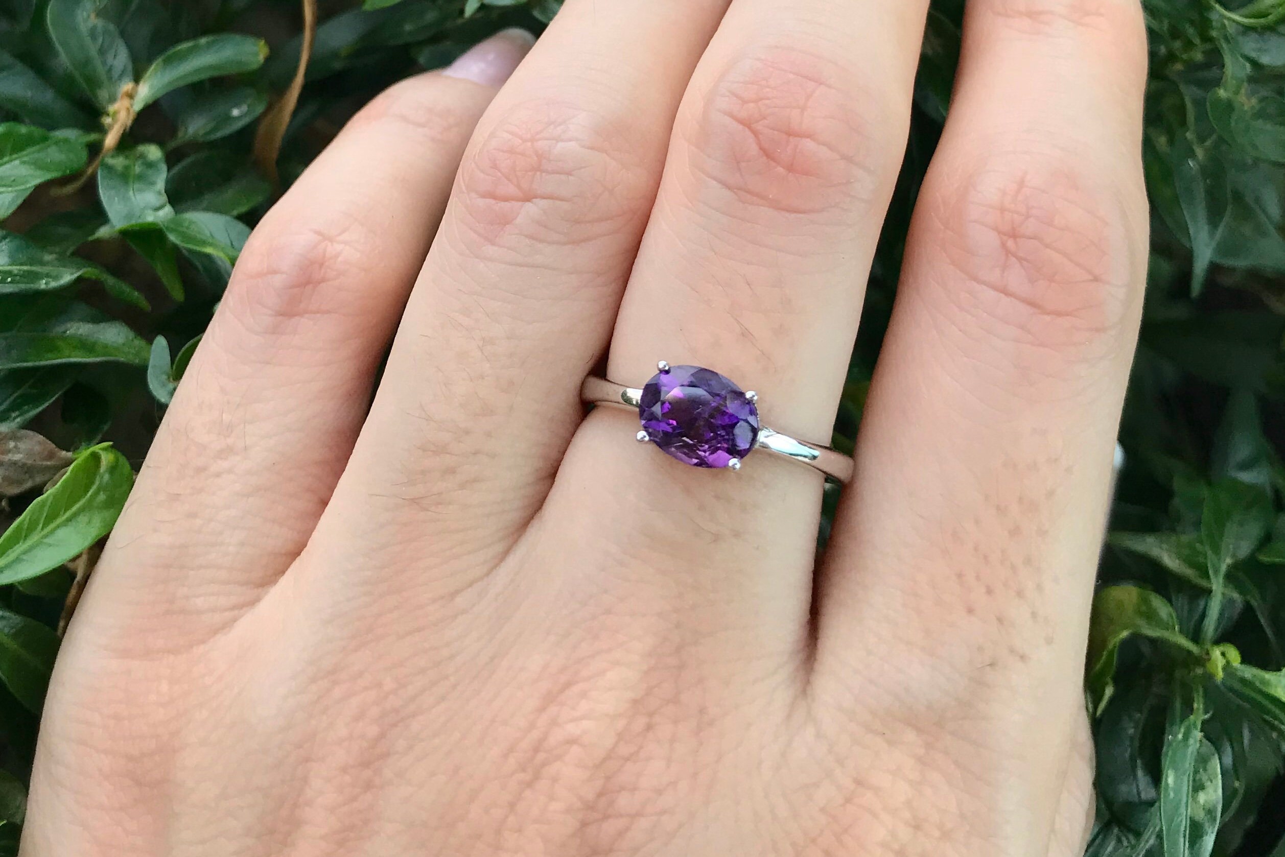 Dark Purple Ring - Natural Amethyst Ring - Purple Solitaire Band – Adina  Stone Jewelry