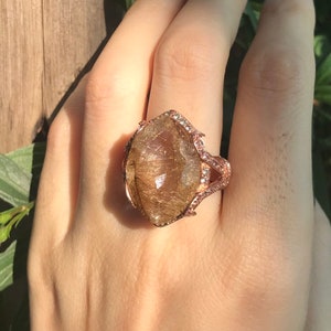 18ct Rutilquarz Marquise Statement Ring- Großer Gold RutilQuarz Solitär Avant Garde Ring- Alternativer Edelstein Verlobungsring