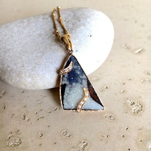 Artisan Statement Necklaces- Druzy Layering Necklaces- 18k Solid Gold Necklaces- Unique OOAK Necklace