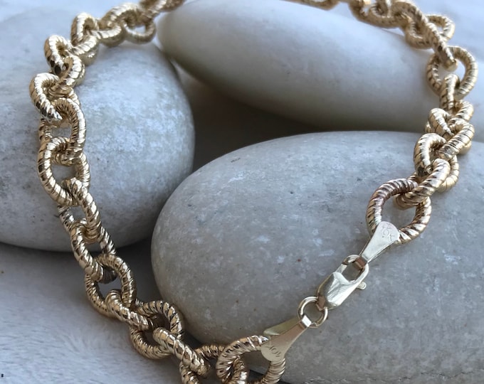 10k Yellow Gold chunky Chain Bracelet- Textured Gold Mens Bracelet- Womens Solid Gold Chain Bracelet- Everyday Statement Bracelet
