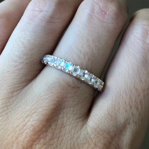 Moonstone Women Wedding Band- Eternity Round Moonstone Band for Her- Promise Moonstone Ring -June Birthstone Stackable Ring