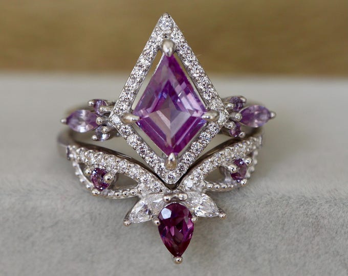Kite Alexandrite Halo Engagement Sterling Silver Rings