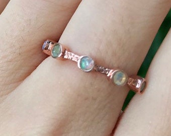 Rose Gold Opal Wedding Band- Opal Eternity Rose Gold Band- October Birthstone Band- Opal Stackable Band Ring- Statement Opal Bubble Band