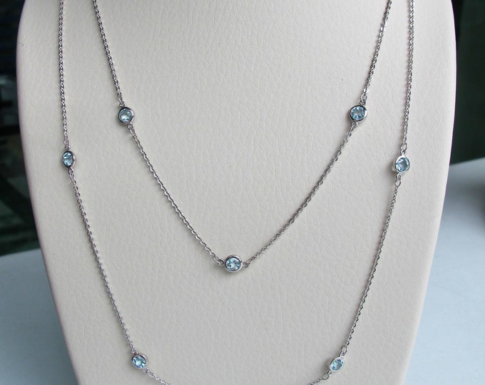 Blue Topaz Dainty Chain Necklace- Genuine Natural Round Blue Gemstone Layer Necklace by the Yard- December Birthstone Strand Necklace