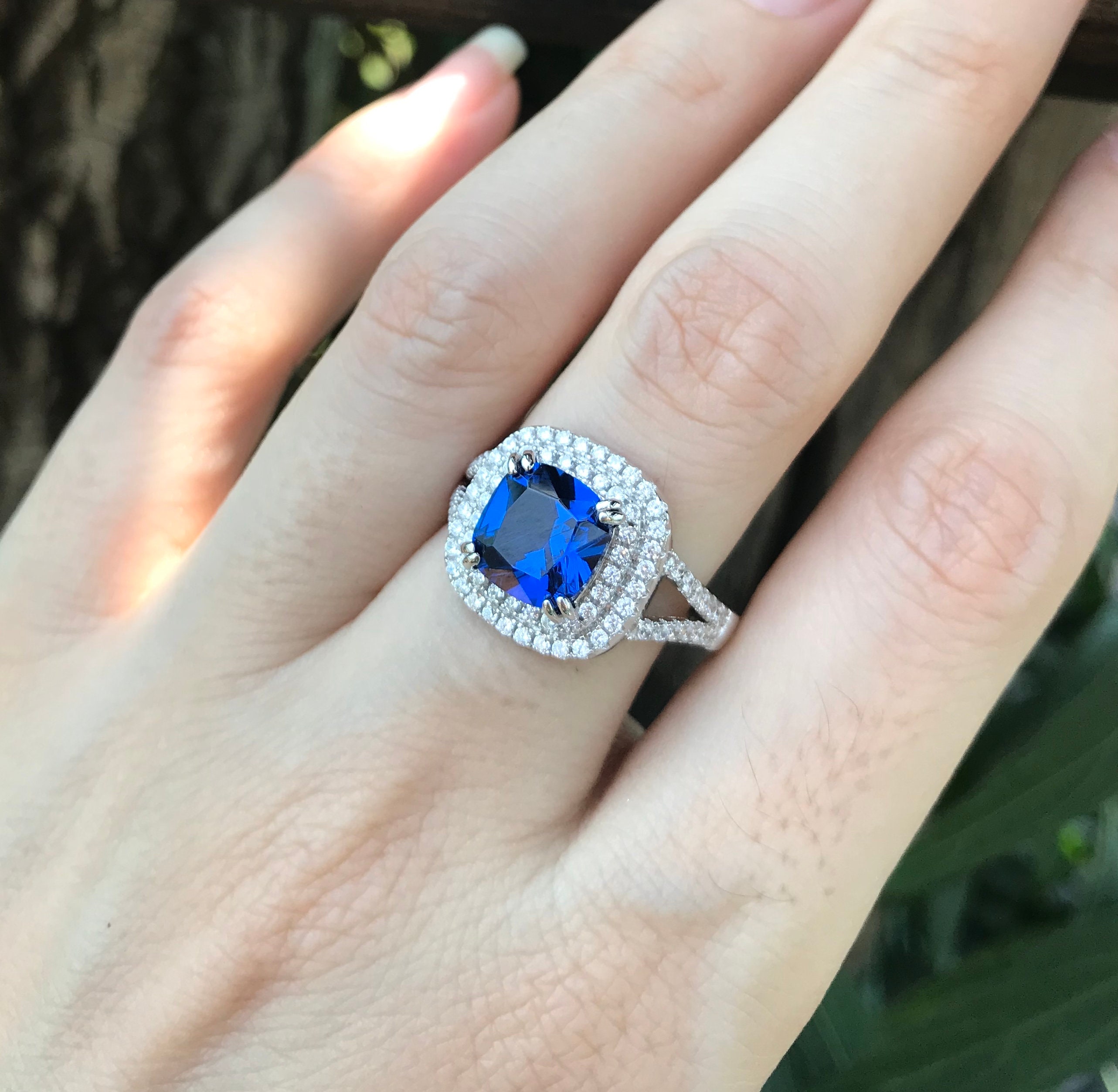 Cushion Blue Sapphire Women Engagement Ring- 2.70ct Blue Sapphire ...