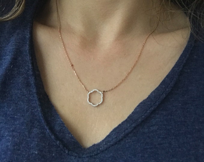 Clover Diamond Necklace- 18k Gold Diamond Necklace- Rose Gold Layered Necklace- Two Tone Solid Gold Necklace-Unique Jewelry for Her